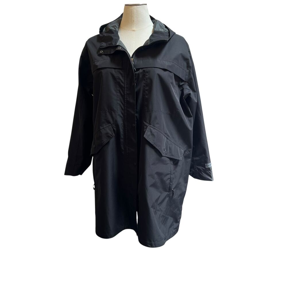 Eddie Bauer Women’s Rainfoil Waterproof Rain Jacket Black Hooded Size 2X EUC